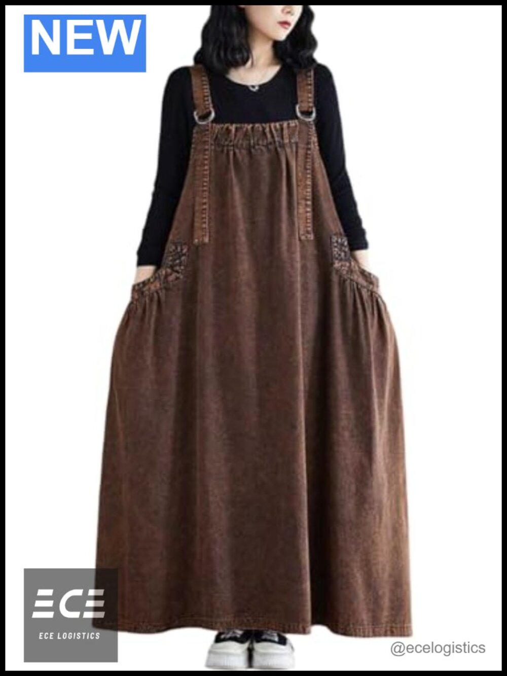 Boho Jumper Dress Loose Overall Pinafore Dress Adjustable Straps Wide Hemline